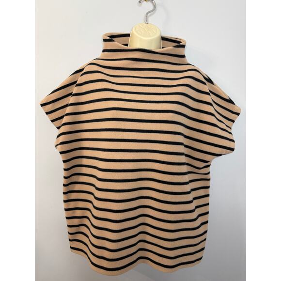 Dudley Stephens Tops - Dudley Stephens Bowery Mock Neck Top Khaki Black Stripe Vello Fleece Sz XL